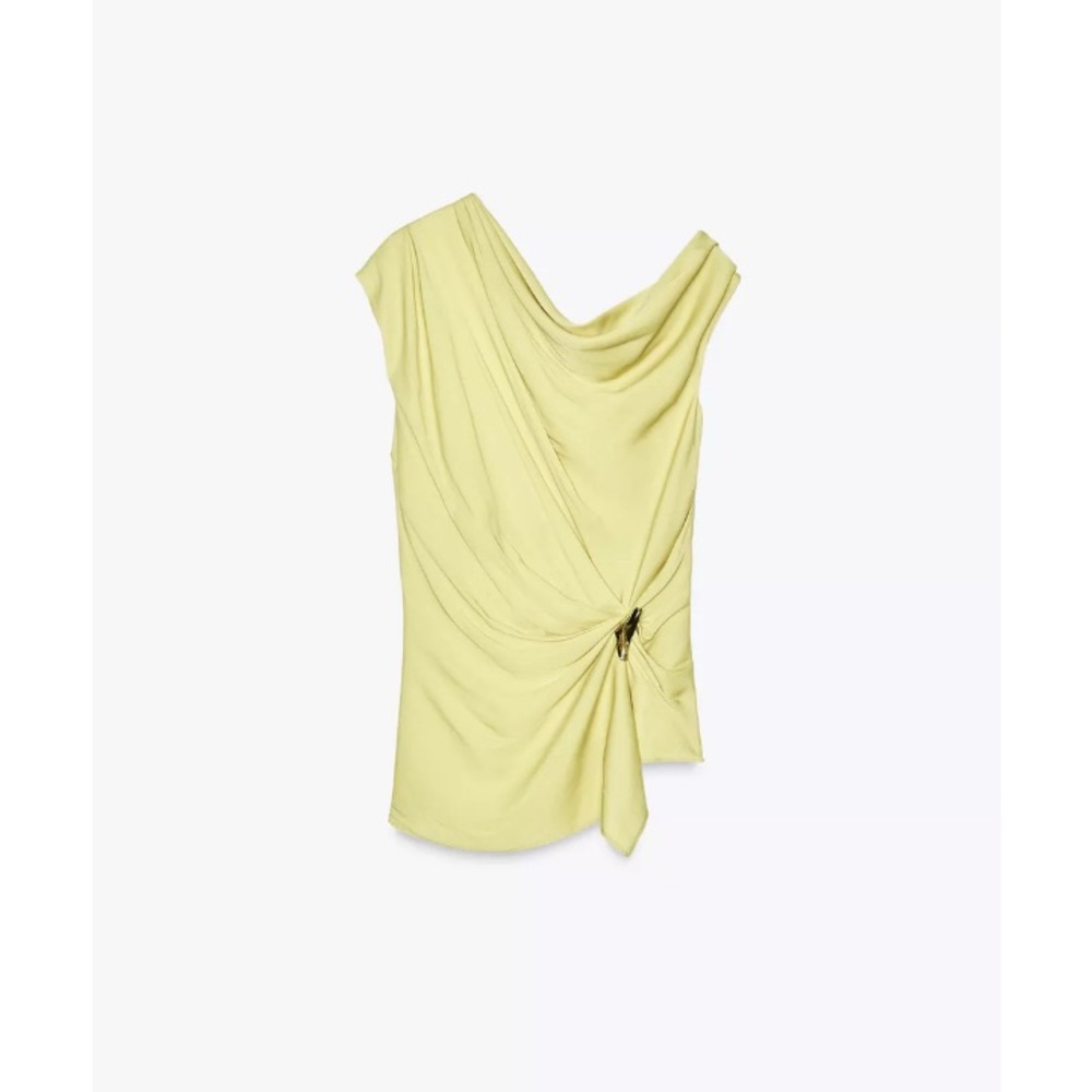 Zara Yellow Asymmetrical Sleeveless Blouse